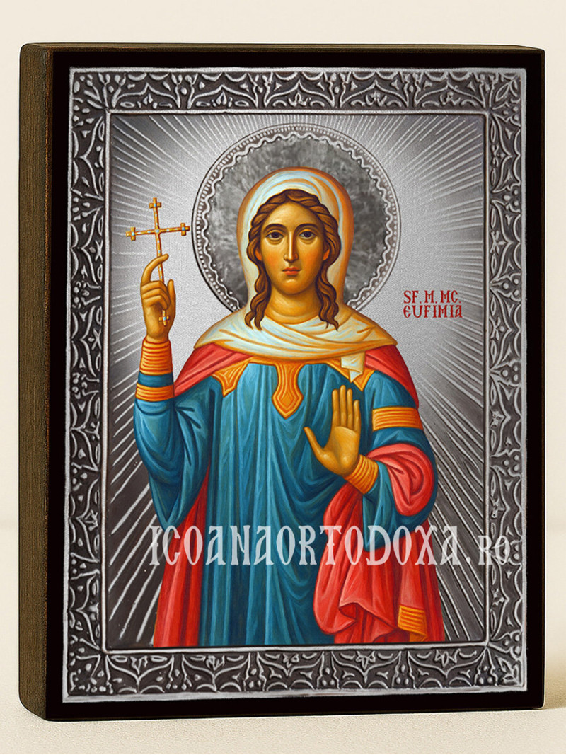 Icoană cu Sfânta Efimia cu raze argintii decorative