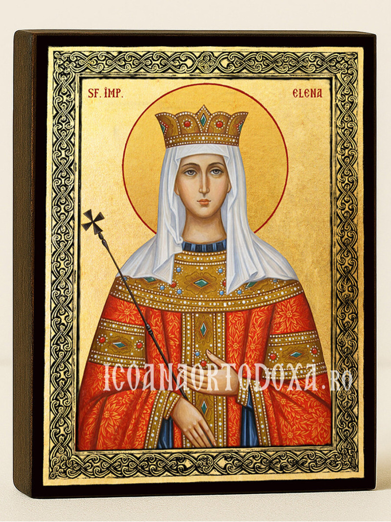 Icoană aurită cu Sfânta Elena și ramă decorativă