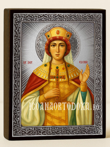 Icoană cu Sfânta Elena cu raze argintii decorative