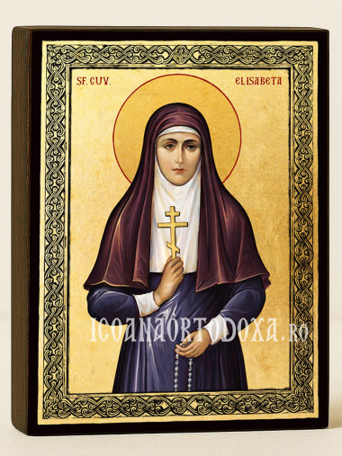 Icoană aurită cu Sfânta Elisabeta și ramă decorativă