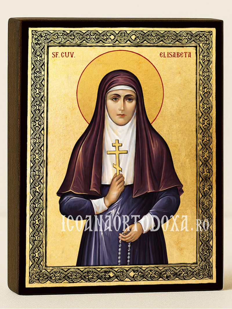 Icoană aurită cu Sfânta Elisabeta și ramă decorativă