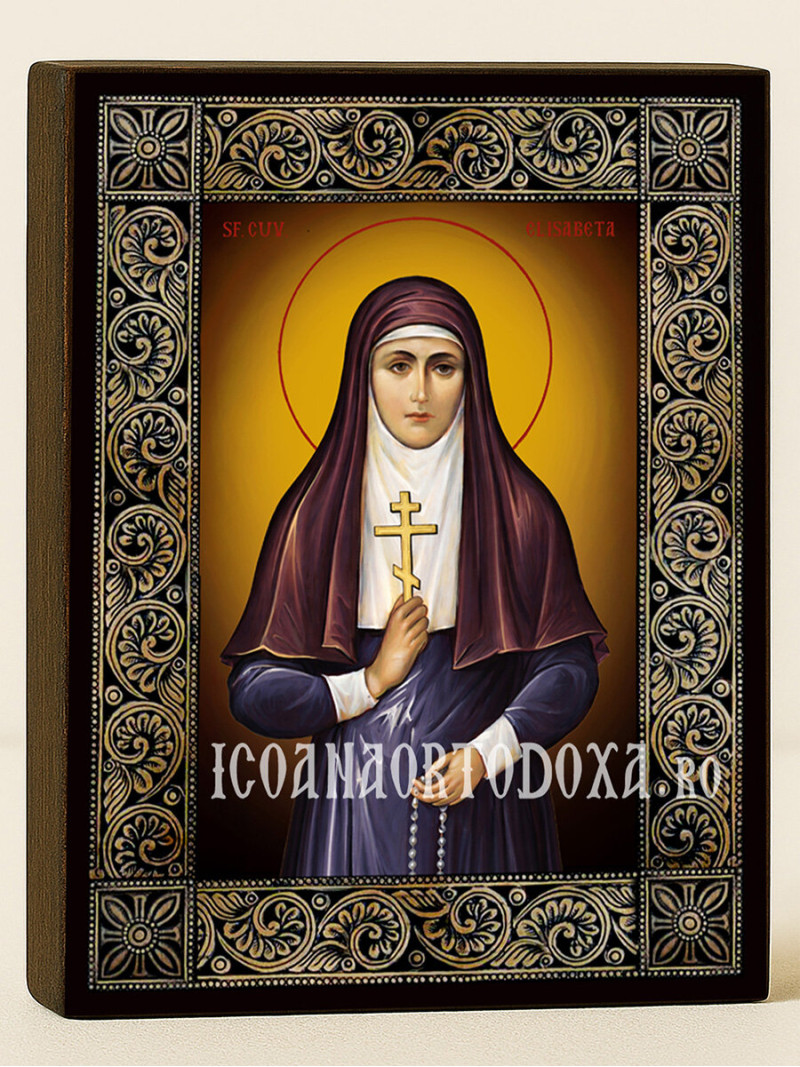 Icoană cu Sfânta Elisabeta cu ramă florală decorativă