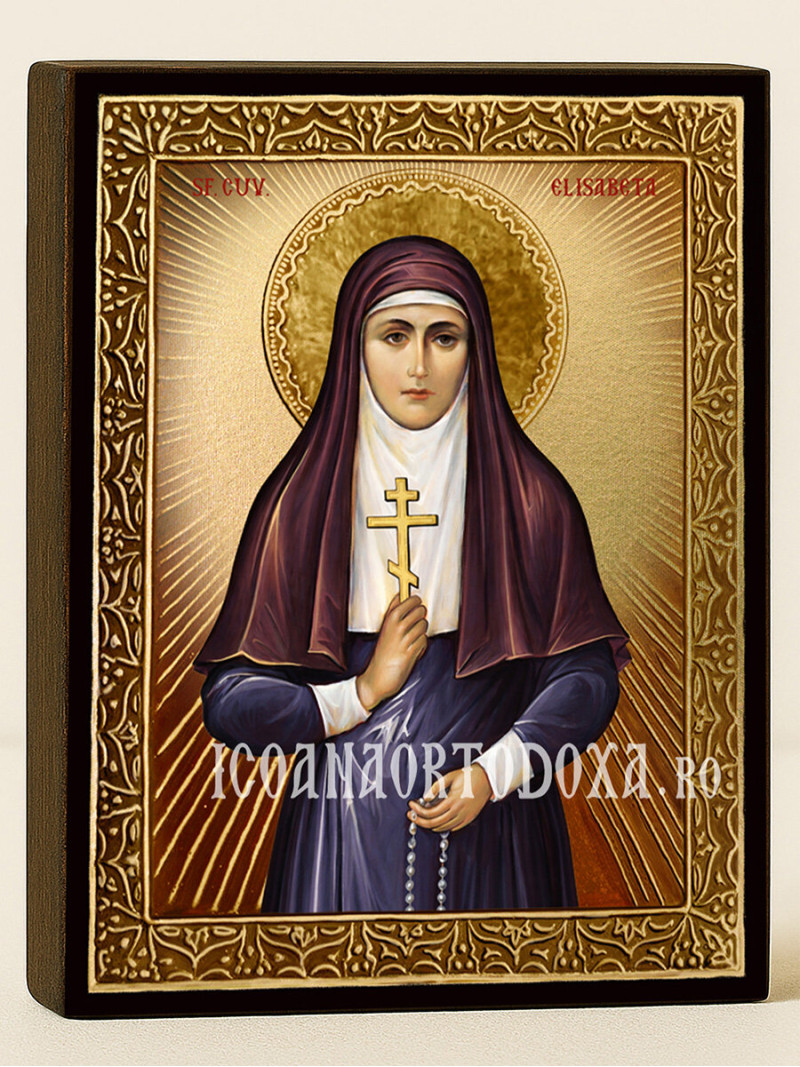 Icoană aurită cu Sfânta Elisabeta cu raze decorative