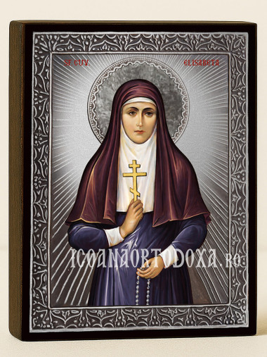 Icoană cu Sfânta Elisabeta cu raze argintii decorative