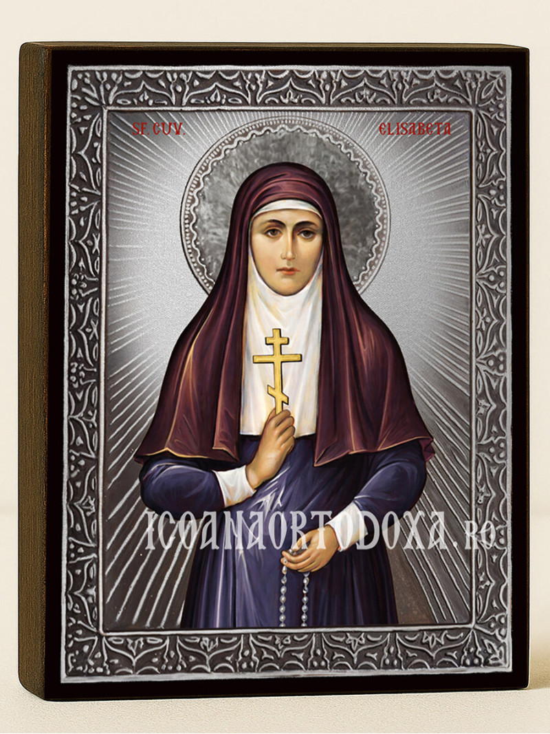 Icoană cu Sfânta Elisabeta cu raze argintii decorative