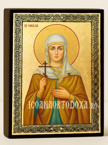 Icoană aurită cu Sfânta Emilia și ramă decorativă