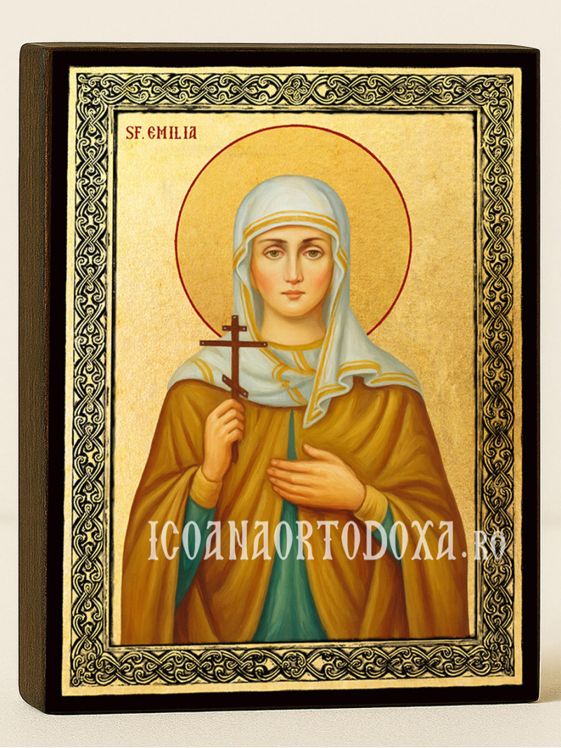 Icoană aurită cu Sfânta Emilia și ramă decorativă