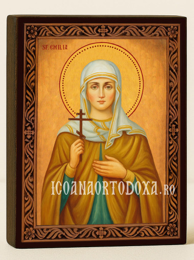 Icoană cu Sfânta Emilia cu ramă decorativă rustică