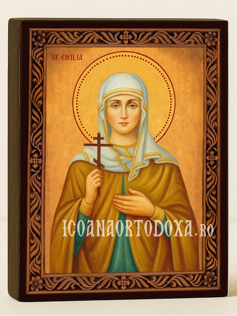 Icoană cu Sfânta Emilia cu ramă decorativă rustică