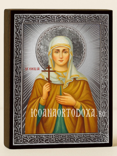 Icoană din argint cu Sfânta Emilia și raze decorative