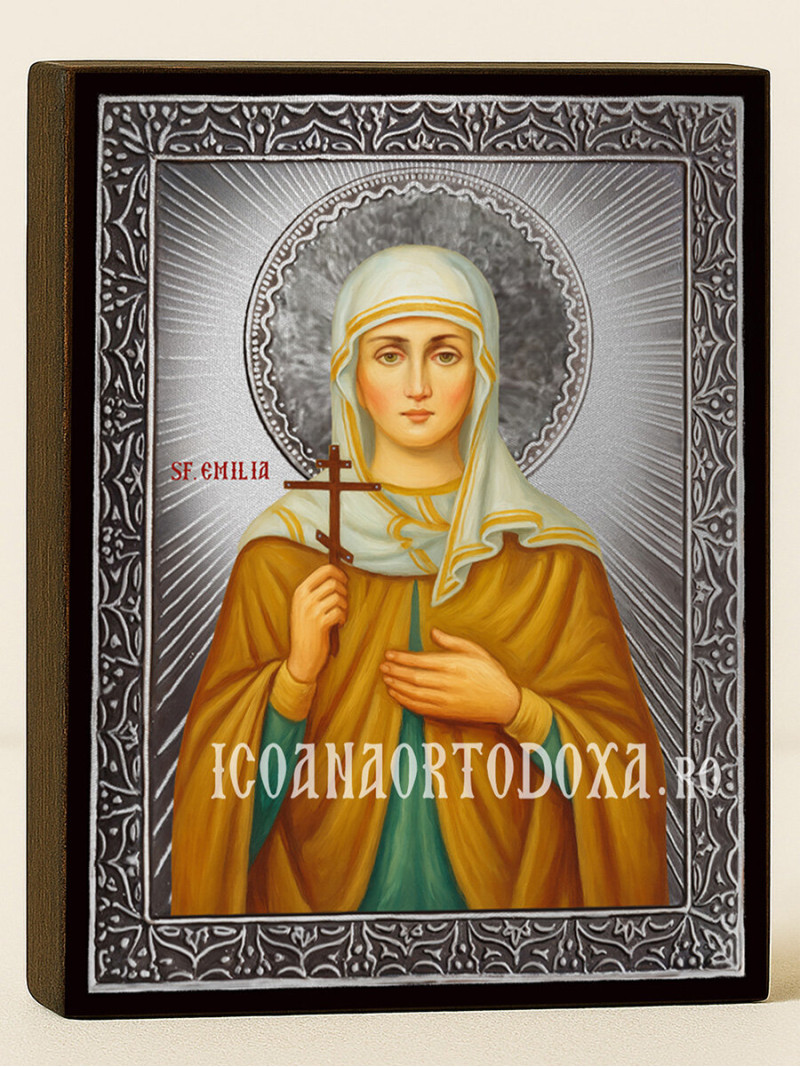 Icoană din argint cu Sfânta Emilia și raze decorative