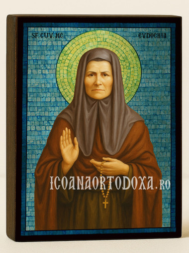 Icoană cu Sfânta Evdochia cu mozaic albastru argintiu