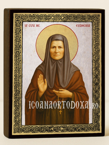 Icoană cu Sfânta Evdochia pe fond argintiu cu ramă aurie