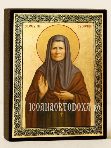 Icoană aurită cu Sfânta Evdochia și ramă decorativă