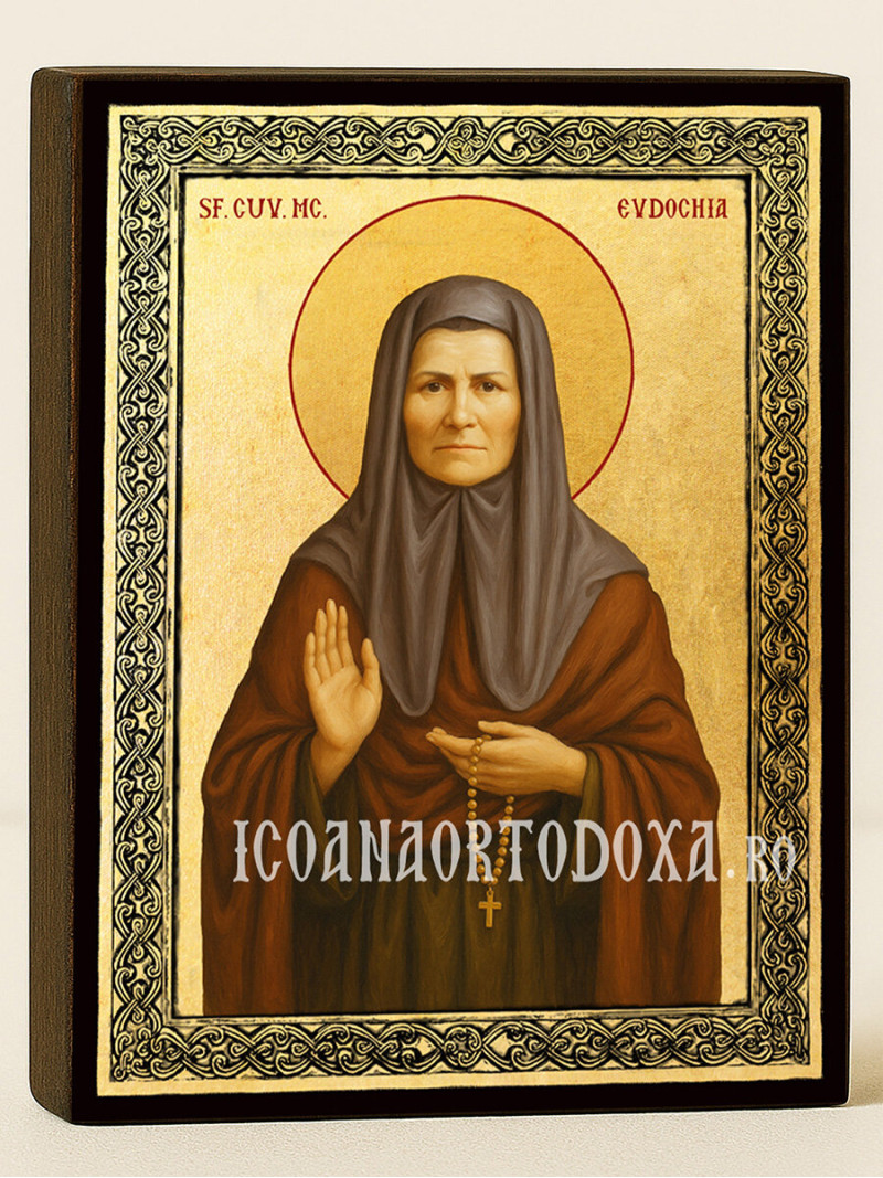 Icoană aurită cu Sfânta Evdochia și ramă decorativă