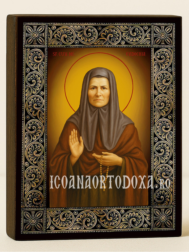 Icoană cu Sfânta Evdochia cu ramă florală decorativă
