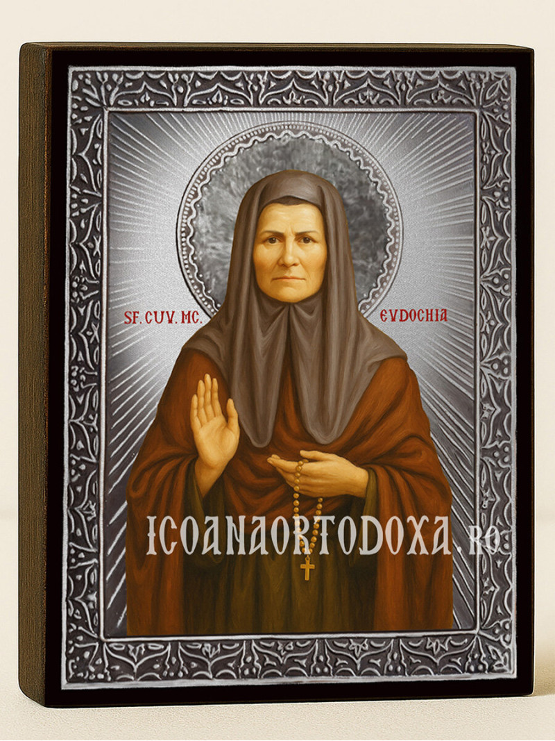 Icoană cu Sfânta Evdochia cu raze argintii decorative