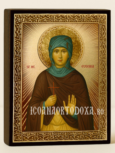 Icoană aurită cu Sfânta Evghenia cu raze decorative