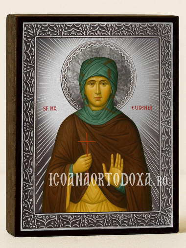 Icoană cu Sfânta Evghenia cu raze argintii decorative