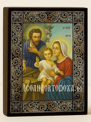Icoană cu Sfânta Familie cu ramă florală decorativă