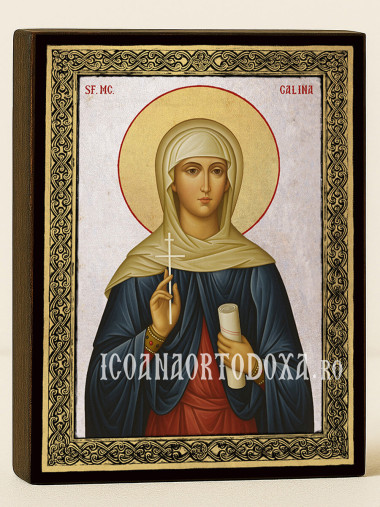 Icoană cu Sfânta Galina pe fond argintiu cu ramă aurie