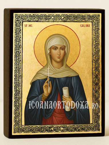 Icoană aurită cu Sfânta Galina și ramă decorativă