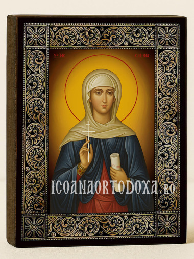 Icoană cu Sfânta Galina cu ramă florală decorativă