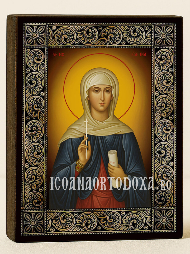 Icoană cu Sfânta Galina cu ramă florală decorativă