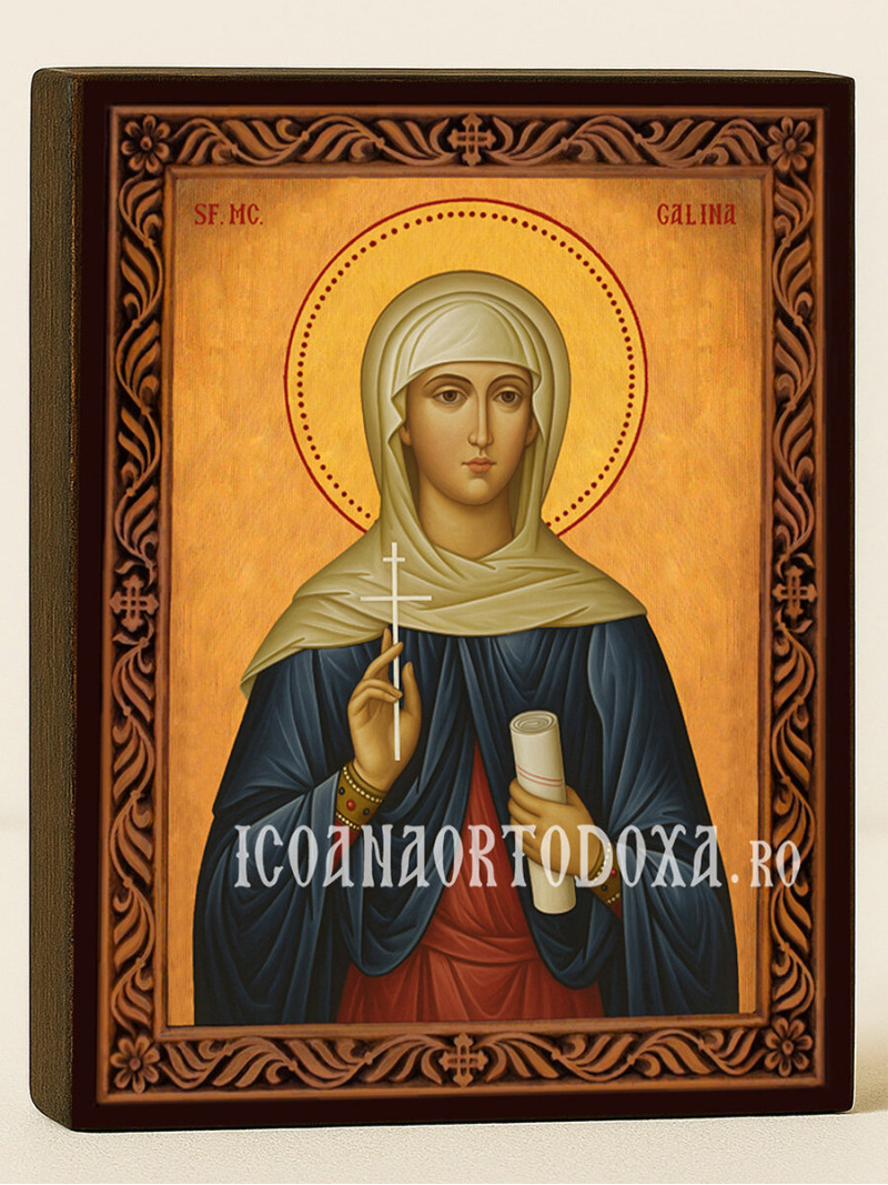 Icoană cu Sfânta Galina cu ramă decorativă stil sculptat