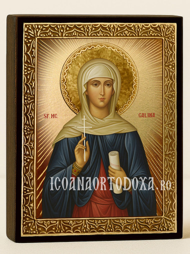 Icoană aurită cu Sfânta Galina cu raze decorative
