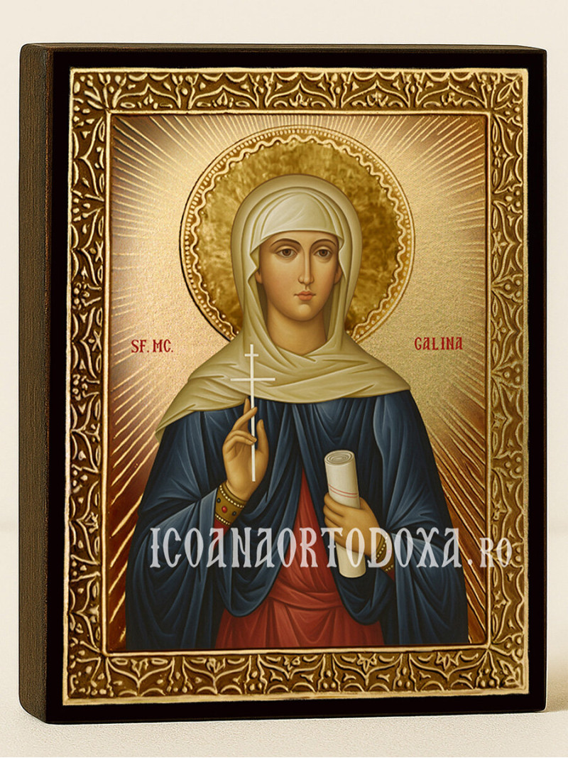 Icoană aurită cu Sfânta Galina cu raze decorative