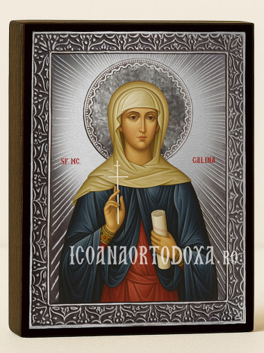Icoană cu Sfânta Galina cu raze argintii decorative