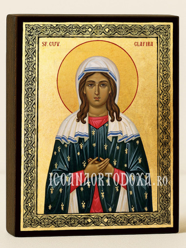 Icoană aurită cu Sfânta Glafira și ramă decorativă