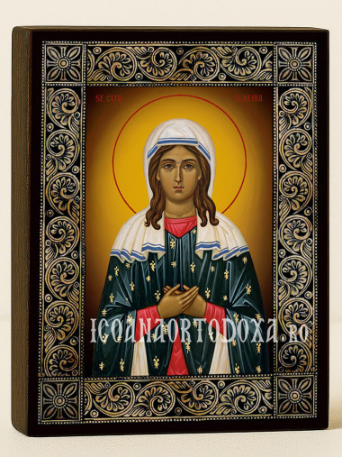 Icoană cu Sfânta Glafira cu ramă florală decorativă
