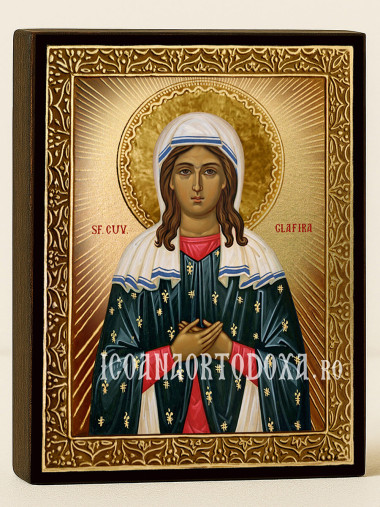 Icoană aurită cu Sfânta Glafira cu raze decorative