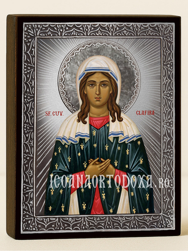 Icoană cu Sfânta Glafira cu raze argintii decorative