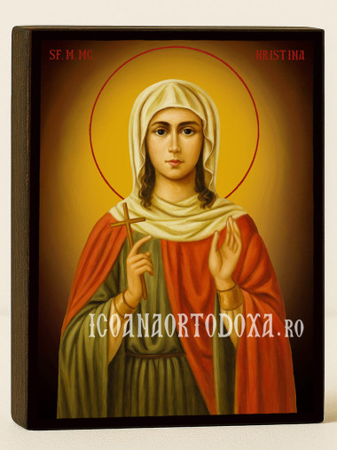 Icoană cu Sfânta Hristina cu fundal galben luminos