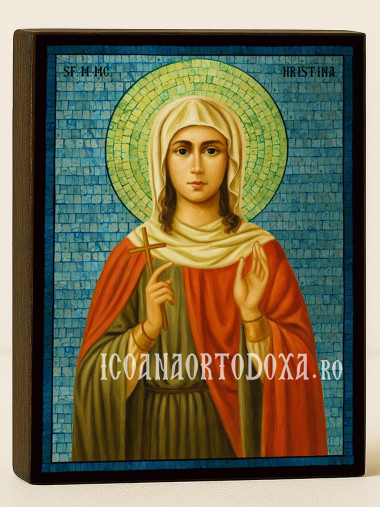 Icoană cu Sfânta Hristina cu mozaic albastru argintiu