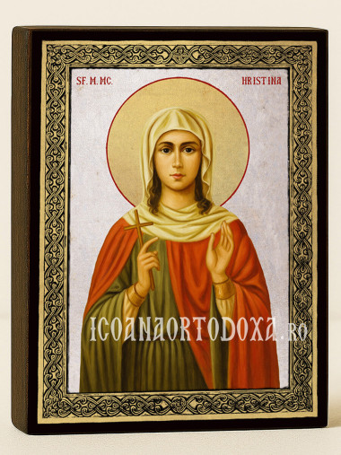 Icoană din argint cu Sfânta Hristina și ramă aurită
