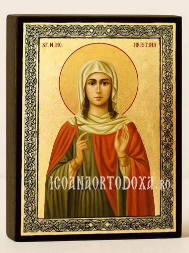 Icoană aurită cu Sfânta Hristina și ramă decorativă