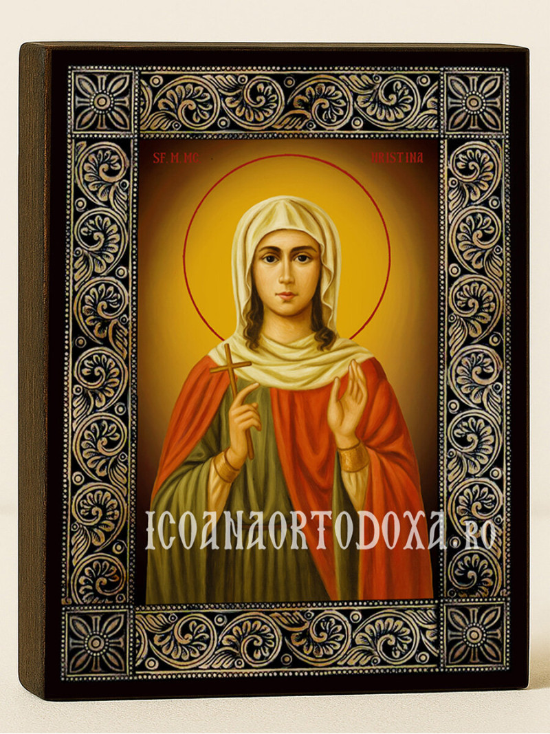 Icoană cu Sfânta Hristina și ramă florală decorativă