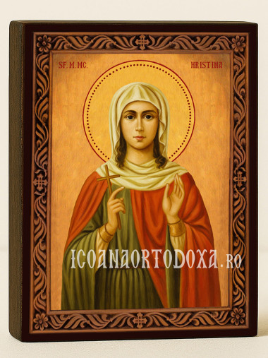 Icoană cu Sfânta Hristina cu ramă decorativă rustică