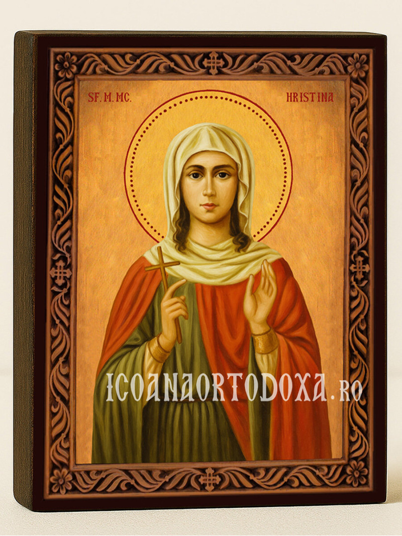 Icoană cu Sfânta Hristina cu ramă decorativă rustică