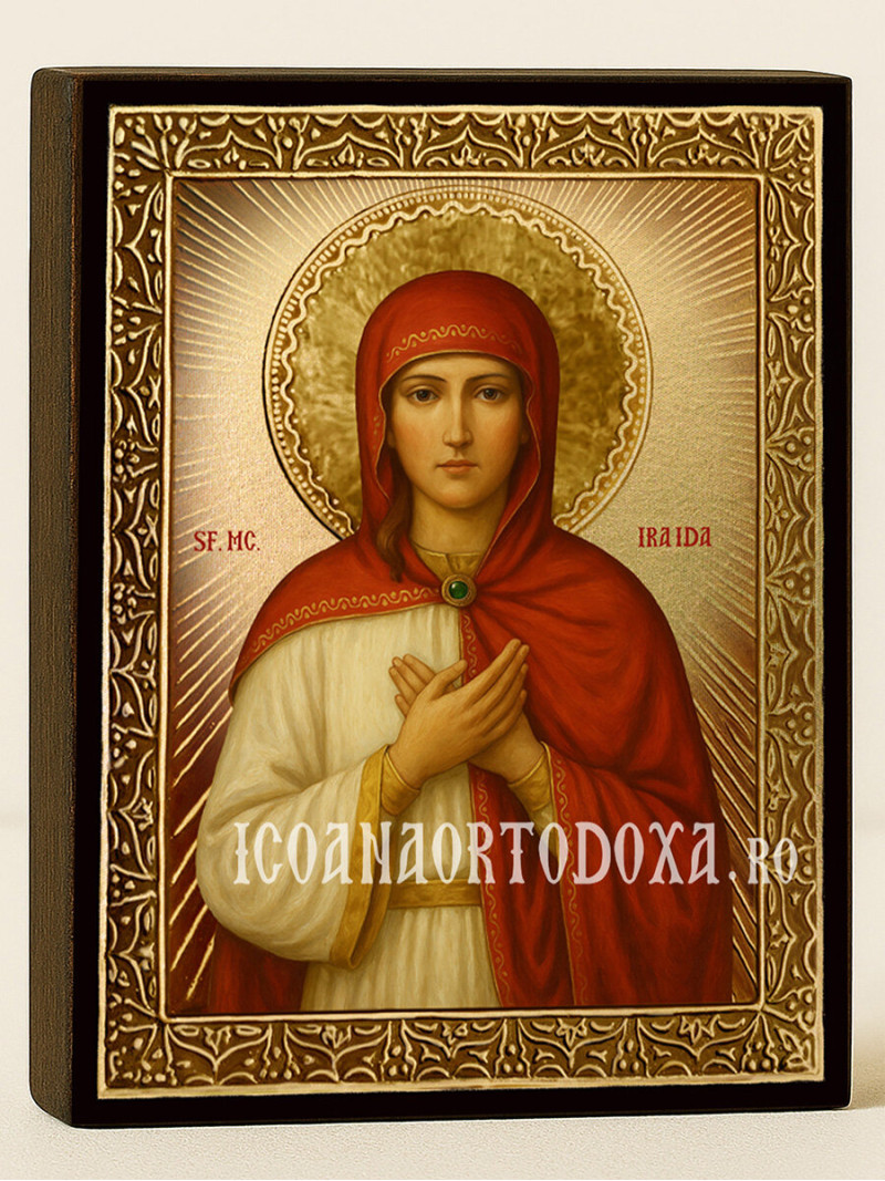 Icoană cu Sfânta Iraida cu raze aurii decorative