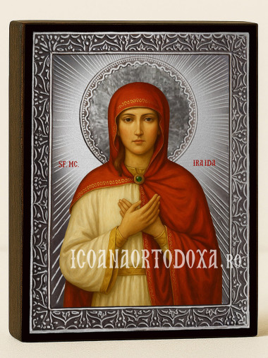 Icoană cu Sfânta Iraida cu raze argintii decorative