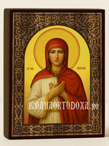 Icoană cu Sfânta Iraida cu arcadă decorativă din lemn