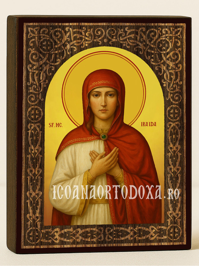 Icoană cu Sfânta Iraida cu arcadă decorativă din lemn