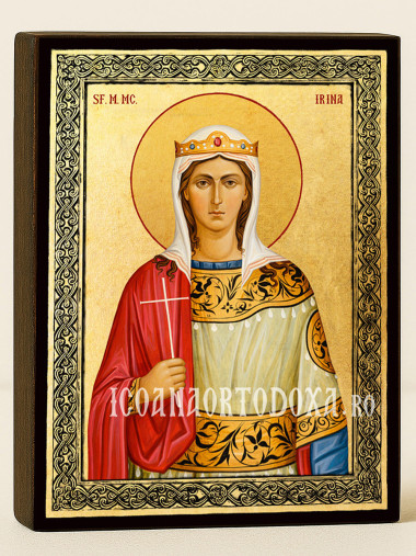 Icoană aurită cu Sfânta Irina și ramă decorativă