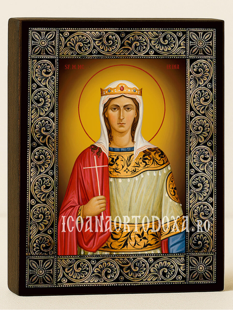 Icoană cu Sfânta Irina cu ramă florală decorativă