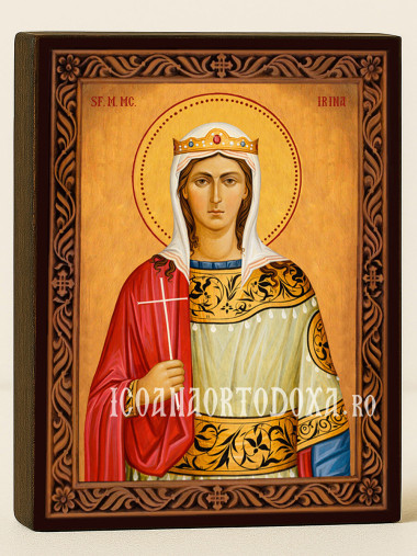 Icoană cu Sfânta Irina cu ramă decorativă stil sculptat